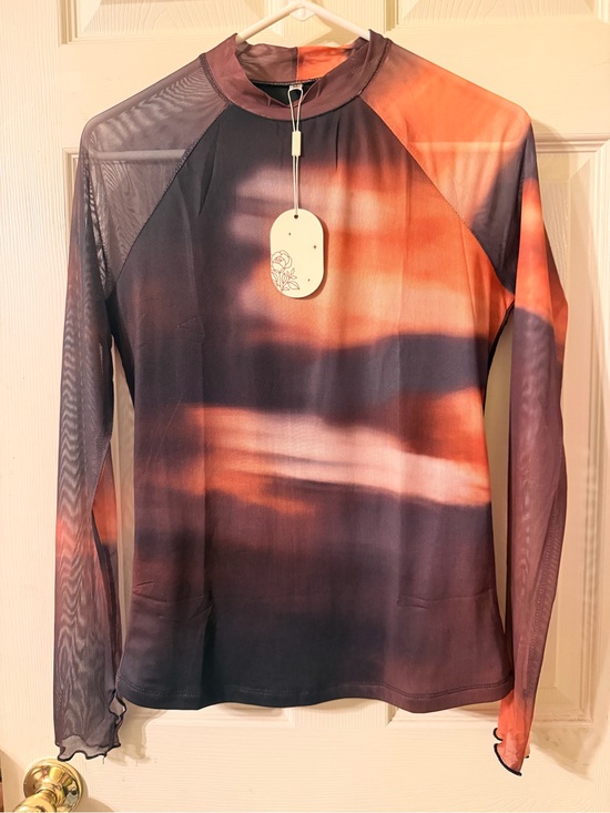 Amazon Tops - NWT Women’s Mesh Tie Dye Long Sleeve Top Brown Orange Black Size M